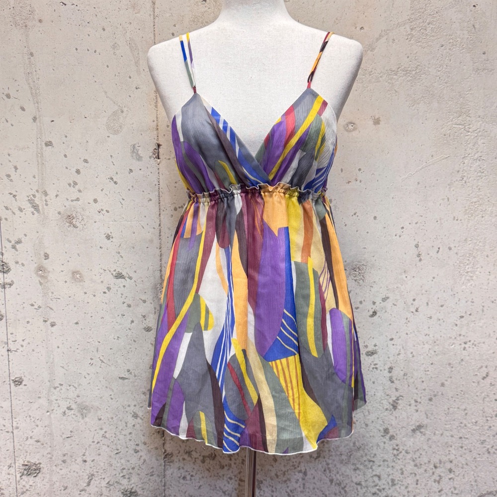 Matty M Silk Babydoll Tunic Womens Large Multi Color Abstract Boho M2919-076